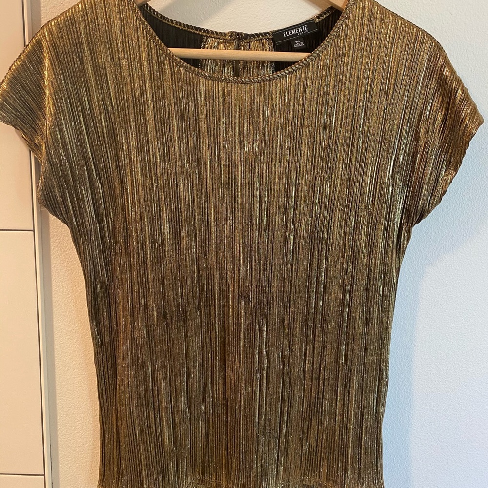 Vintage gold black slinky blouse small medium